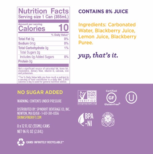Spindrift® Blackberry Flavored Sparkling Water Cans Perspective: right