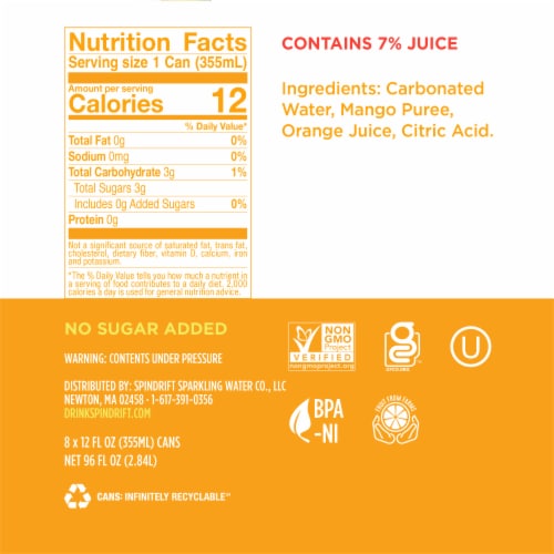 Spindrift® Mango Orange Flavored Sparkling Water Cans Perspective: right