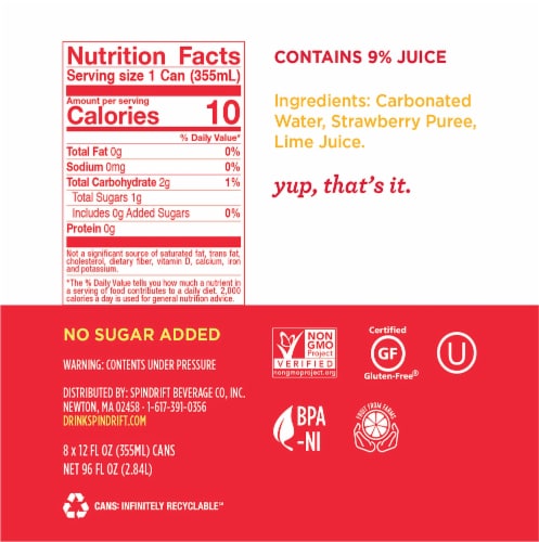 Spindrift® Strawberry Sparkling Water Perspective: right
