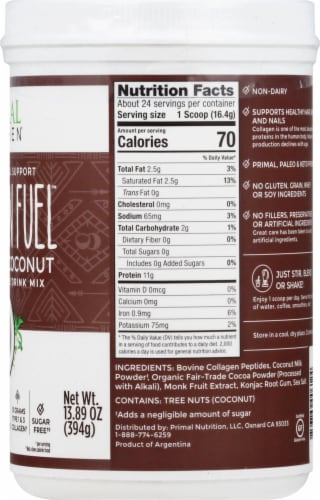 Primal Kitchen Coconut Chocolate Collagen Fuel Peptide Drink Mix Perspective: right