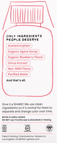 Genexa Kids' Pain & Fever Gluten-Free Blueberry Acetaminophen Oral Suspension Perspective: right