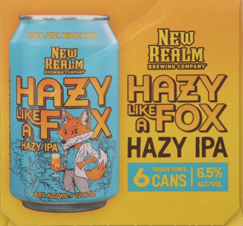 New Realm Brewing Hazy like a Fox IPA Craft Beer Cans Perspective: right