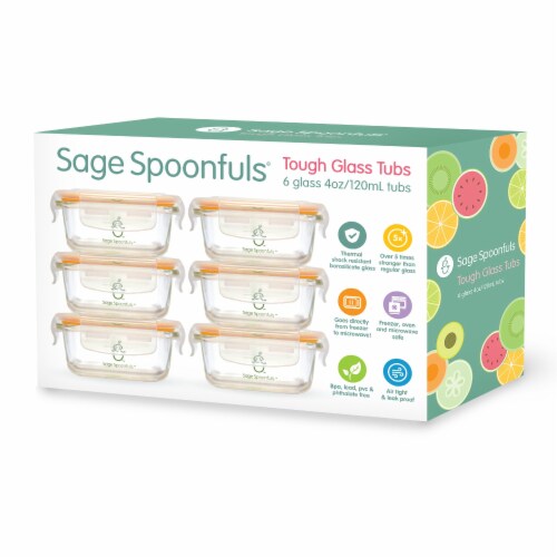 Sage Spoonfuls Tough Glass Tubs 4oz Borosilicate Glass Baby Food Jars - 6-Pack Perspective: right
