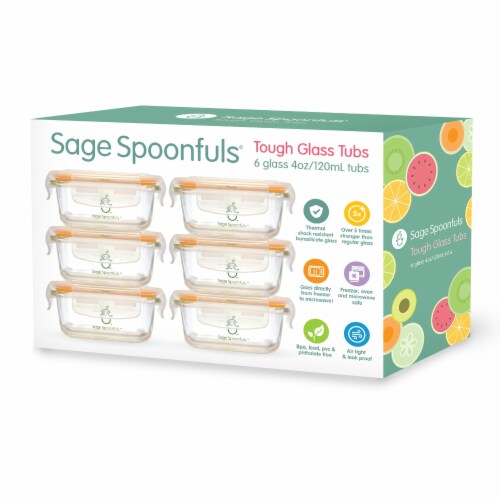 Sage Spoonfuls Baby Food Storage, Glass 4 oz (Pack of 6)