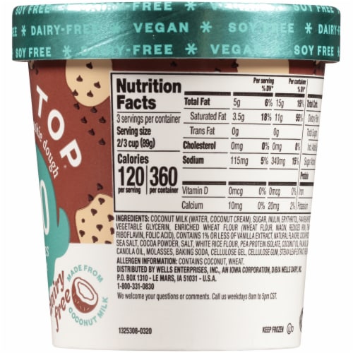 Halo Top Dairy Free Chocolate Chip Cookie Dough Frozen Dessert Pint Perspective: right