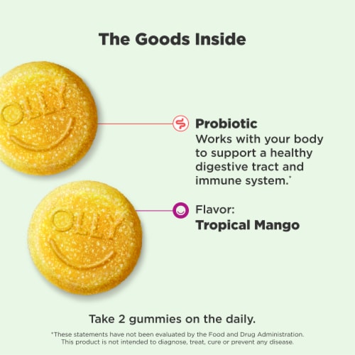 Olly Tropical Mango Probiotic Gummies Perspective: right