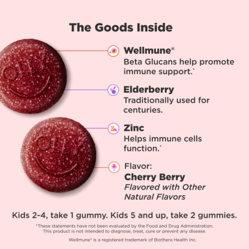 OLLY Kids Immunity Cherry Berry Flavor Gummy Supplement Elderberry and Zinc Perspective: right