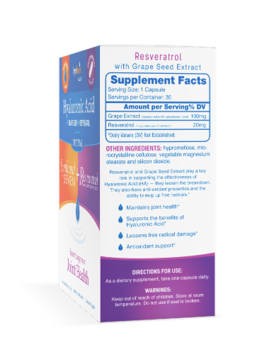 Synthovial Seven Liquid HA + 30 caps of Resveratrol & Grape Seed Extract Perspective: right
