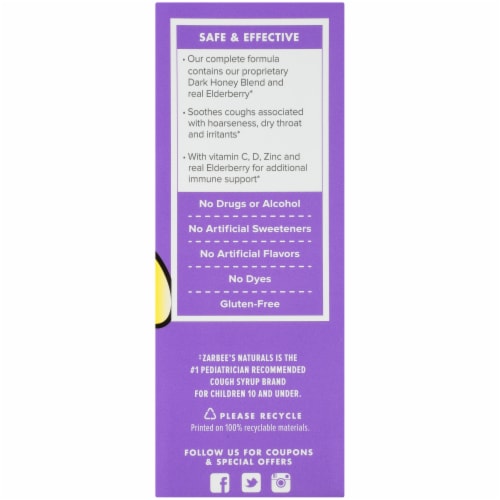 Zarbee's® Naturals Dark Honey & Elderberry Complete Cough + Immune Syrup Perspective: right