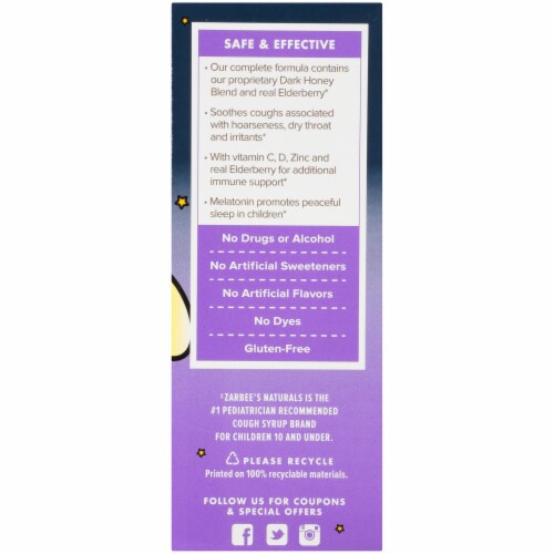 Zarbee's® Naturals Children's Nighttime Berry Flavor Cough Syrup + Immune Dietary Supplement Perspective: right