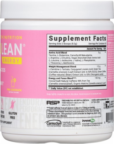 RSP Pink Lemonade Flavor Amino Lean® Powder Perspective: right