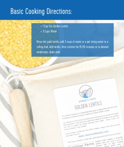 Clear Creek Lentil Pack: Green, Gold, Red Lentils, 12 LBS ( 3 - 4 LB Linen Bags) Perspective: right