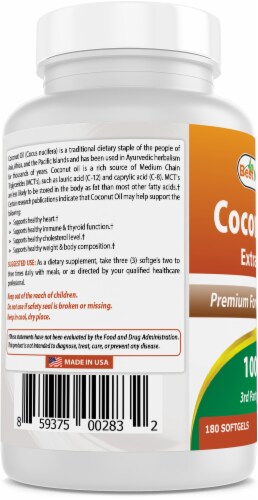 Best Naturals Extra Virgin Coconut Oil 1000 mg Softgel, 180 Count Perspective: right
