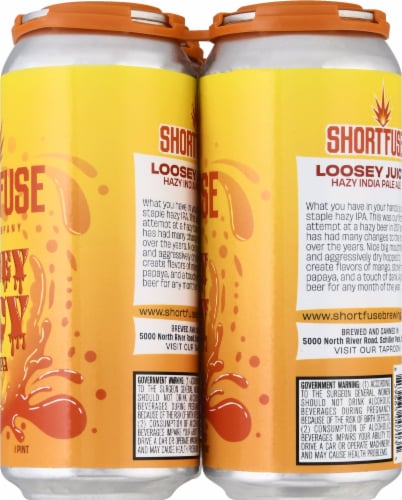 Short Fuse Brewing Company Loosey Juicy Hazy IPA Beer Perspective: right
