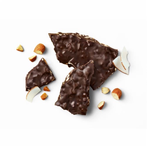 barkTHINS Dark Chocolate Coconut and Almond Snacking Chocolate Bag Perspective: right