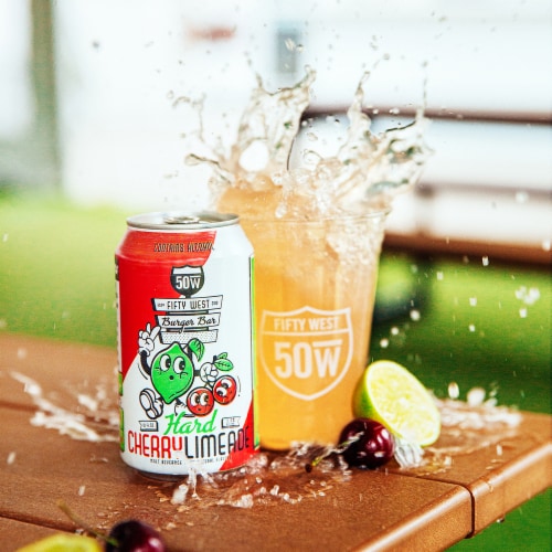 Fifty West Brewing Hard Cherry Limeade Beverage Perspective: right