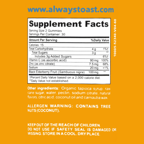 Toast! Immune Support Dietary Supplement, Raspberry, 60 Gummies - 1 Bottle Perspective: right