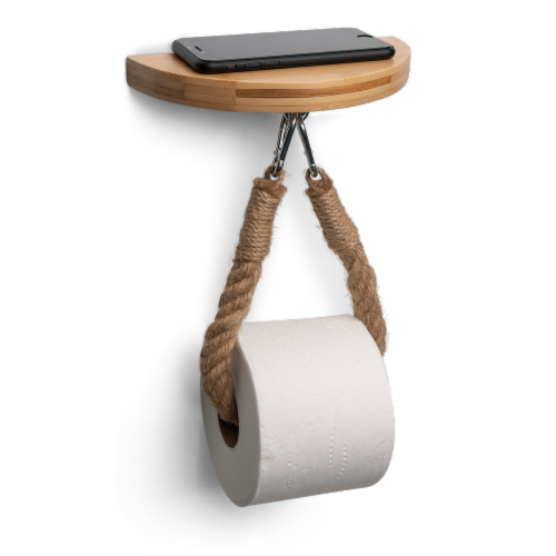 Bamboo Toilet Paper Holder w/ Rope and Shelf Perspective: right