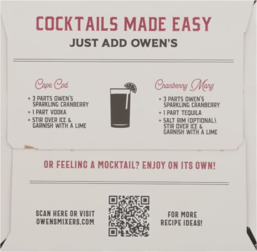 Owen's Craft Mixers Sparkling Cranberry Non Alcoholic Cocktail Mixer Perspective: right