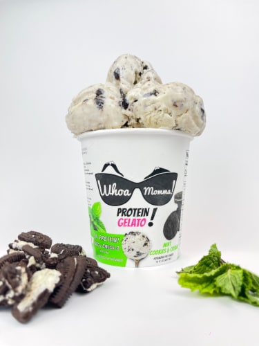 Whoa Momma! Mint Cookies and Cream Gelato Pint Perspective: right