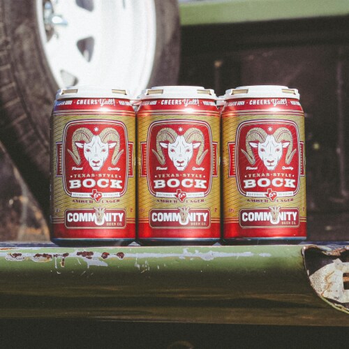 Community Beer Co.® Texas-Style Bock Craft Beer Cans Perspective: right