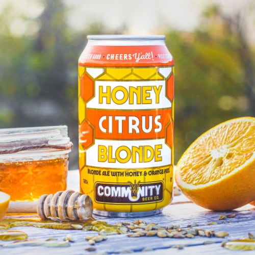 Community Beer Co. Honey Citrus Blonde Ale Craft Beer Perspective: right