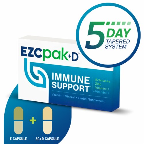 EZC Pak+D Five-Day with Echinacea Vitamin C Vitamin D and Zinc Immune System Booster Perspective: right
