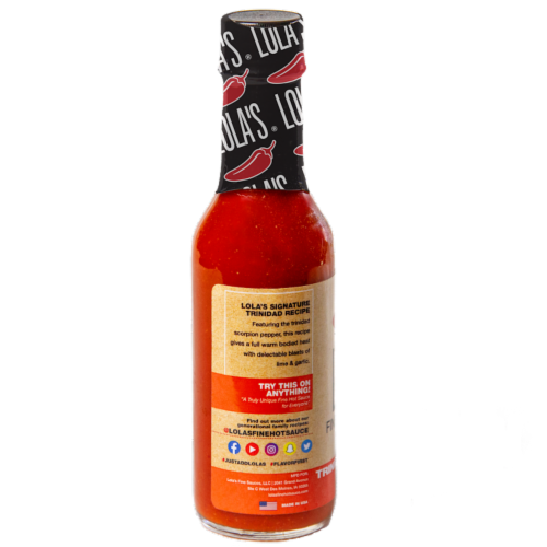 Lola's® Fine Hot Sauce Trinidad Scorpion Sauce Perspective: right