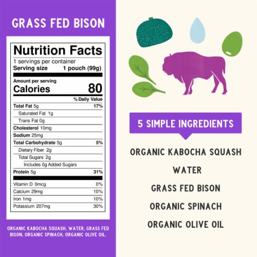 Serenity Kids Grass Fed Bison with Organic Kabocha Squash & Spinach Pouch, 3.5oz Perspective: right