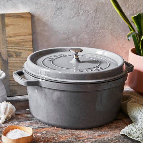 Staub Cast Iron 7-qt Round Cocotte - Graphite Grey Perspective: right