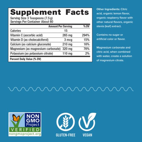 Natural Vitality CALM Plus Calcium Raspberry Lemon Magnesium Supplement Drink Mix Perspective: right