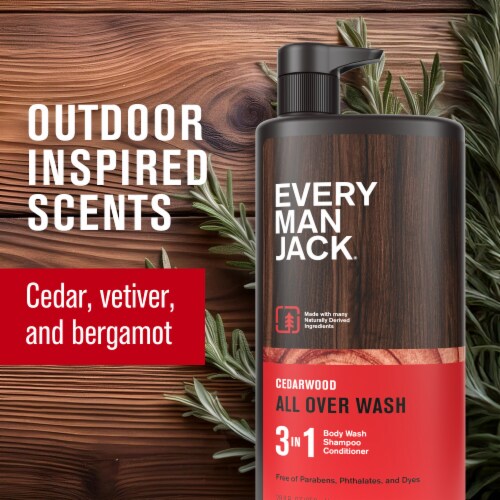 Every Man Jack Men's Hydrating 3-in-1 Body Wash, Shampoo and Conditioner, Cedarwood Perspective: right