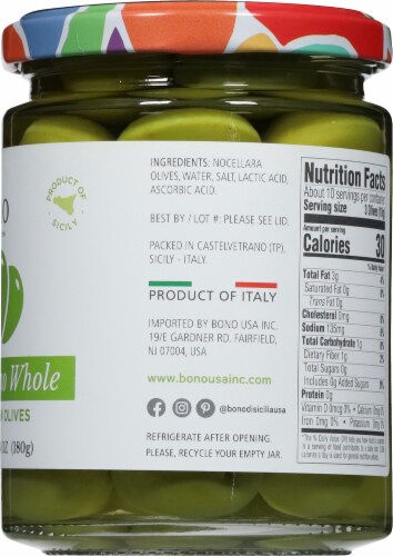 Bono Castelvetrano Sicilian Whole Green Olives Perspective: right