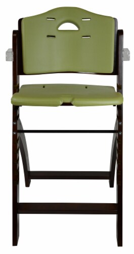 Abiie Beyond Wooden High Chair with Tray. (Mahogany Wood - Olive Cushion) Perspective: right