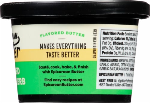 Epicurean Spreadable Roasted Garlic Herb Butter Tub Perspective: right