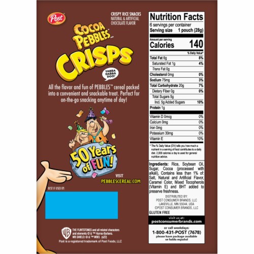 Post® Cocoa Pebbles™ Crisps Baked Bite-Sized Snacks Perspective: right