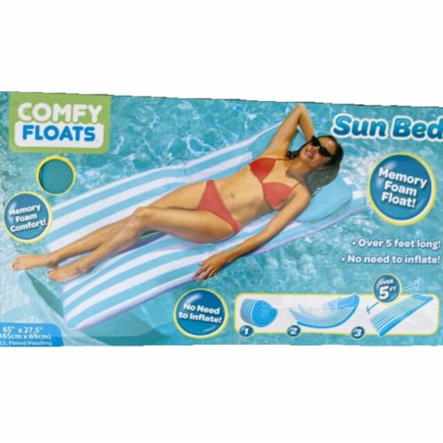 Comfy Floats No Inflate Sun Bed Water Lounger Outdoor Pool Float w/ Pillow, Blue Perspective: right