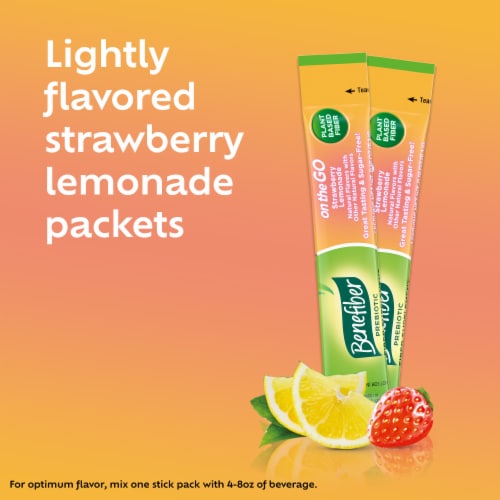 Benefiber Fiber Supplement, Strawberry Lemonade, On the Go Stick Packs Perspective: right