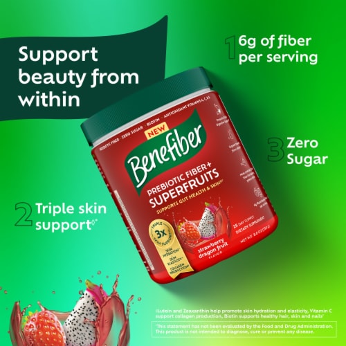 Benefiber Prebiotic Fiber + Superfruits Dietary Supplement, Strawberry Dragon Fruit Flavor Perspective: right