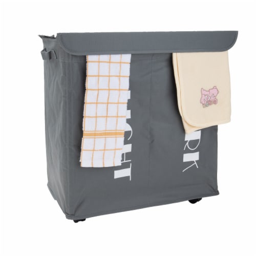 Mind Reader Double Rolling Laundry Hamper Sorter With Lid - Grey Metallic Perspective: right