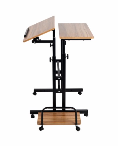Mind Reader Rolling Sitting and Standing Reversible Workstation Desk - Black/Brown Perspective: right