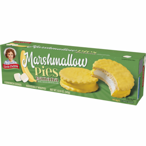 Little Debbie Banana Marshmallow Pies, 8 Boxes, 64 Banana Flavored Marshmallow Cookies Perspective: right