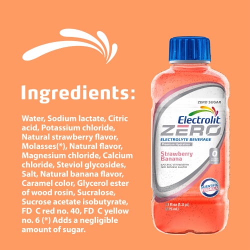 Electrolit Premium Hydration Zero Sugar Strawberry Banana Sports Drink Bottle Perspective: right