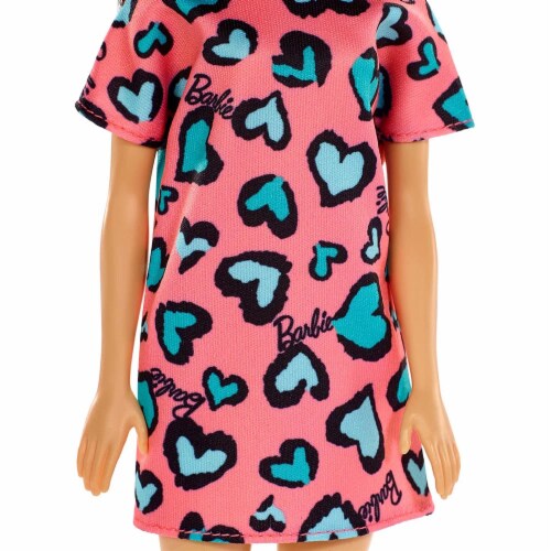 Barbie Brunette Doll Heart Print Dress and Platform Sneakers - Pink/Blue Perspective: right