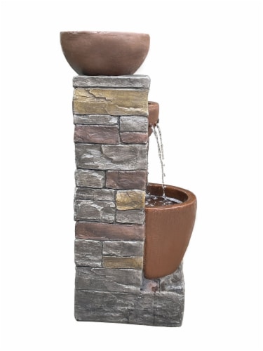 HD Outdoors 3-Tier Bowl Fountain made of cement and plastic. Perspective: right