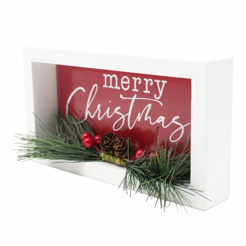 Holiday Home Merry Christmas Sign Enamel Red Holiday Décor Perspective: right