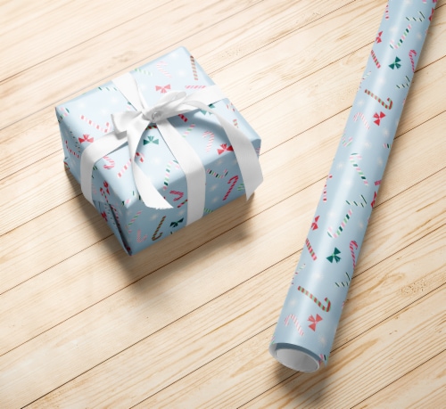 Holiday Home 30 In x 72 Ft Bows & Candy Canes Gift Wrap Roill Perspective: right