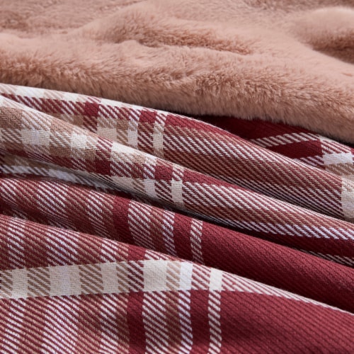 HD Designs Plaid Faux Fur Reversible Throw Blanket - Clay Perspective: right