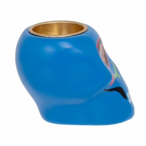 Holiday Home Day of the Dead Skull Candle Holder - Blue Perspective: right