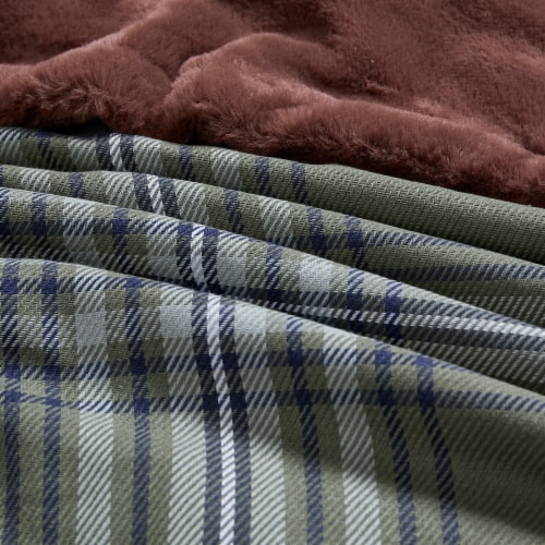 HD Designs Plaid Faux Fur Reversible Throw Blanket - Green Perspective: right